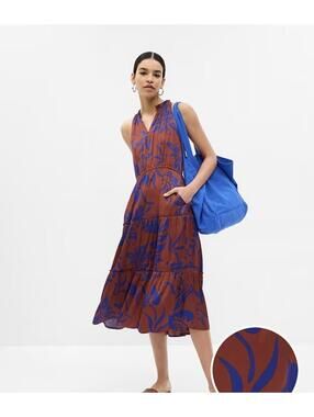 Gap Womens Satin Floral Print Tiered Ruffle Midi Sleeveless Dress NWT Size Small